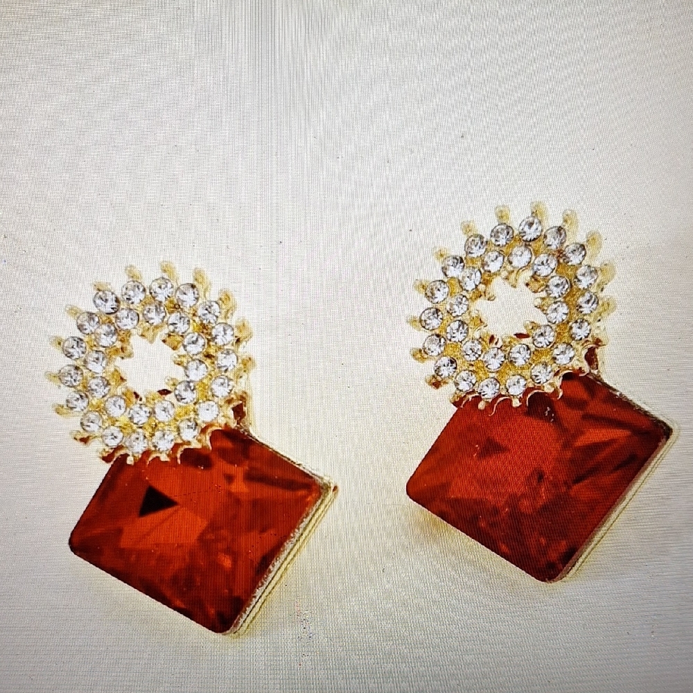 Elegant Gold and Red Crystal Earrings